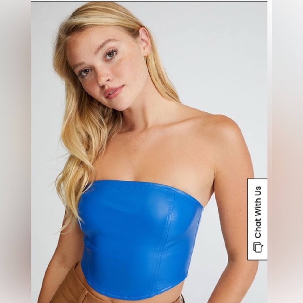 Blue Leather Strapless Top